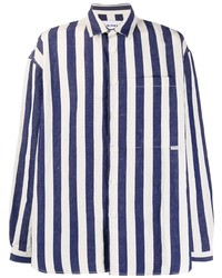 Camicia a maniche lunghe a righe verticali bianca e blu scuro di Sunnei