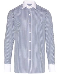 Camicia a maniche lunghe a righe verticali bianca e blu scuro di Tom Ford