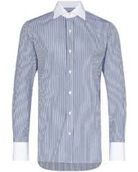 Camicia a maniche lunghe a righe verticali bianca e blu scuro di Tom Ford