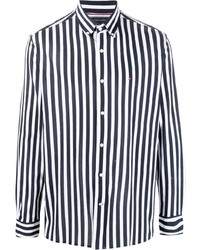 Camicia a maniche lunghe a righe verticali bianca e blu scuro di Tommy Hilfiger