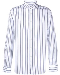 Camicia a maniche lunghe a righe verticali bianca e blu scuro di Xacus