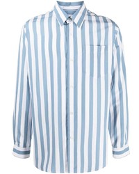 Camicia a maniche lunghe a righe verticali bianca e blu di Ami Paris