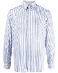 Camicia a maniche lunghe a righe verticali bianca e blu di Aspesi