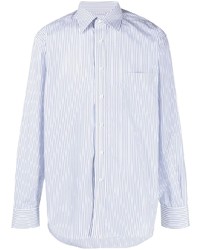 Camicia a maniche lunghe a righe verticali bianca e blu di Aspesi