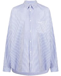 Camicia a maniche lunghe a righe verticali bianca e blu di Balenciaga