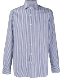 Camicia a maniche lunghe a righe verticali bianca e blu di Barba