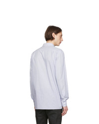 Camicia a maniche lunghe a righe verticali bianca e blu di Balmain