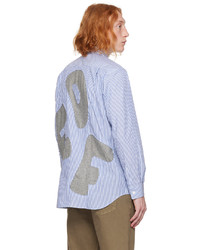 Camicia a maniche lunghe a righe verticali bianca e blu di Comme Des Garcons SHIRT