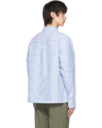 Camicia a maniche lunghe a righe verticali bianca e blu di Z Zegna