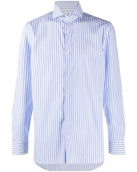 Camicia a maniche lunghe a righe verticali bianca e blu di Borrelli