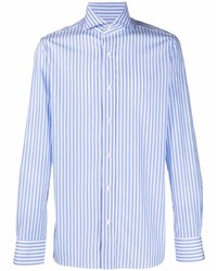 Camicia a maniche lunghe a righe verticali bianca e blu di Borrelli