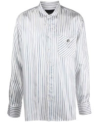 Camicia a maniche lunghe a righe verticali bianca e blu di Botter