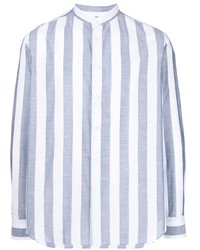 Camicia a maniche lunghe a righe verticali bianca e blu di Brioni