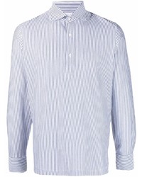 Camicia a maniche lunghe a righe verticali bianca e blu di Brunello Cucinelli