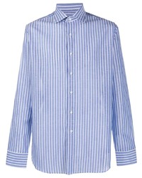 Camicia a maniche lunghe a righe verticali bianca e blu di Canali