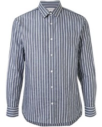 Camicia a maniche lunghe a righe verticali bianca e blu di Cerruti 1881