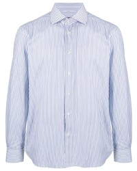 Camicia a maniche lunghe a righe verticali bianca e blu di Corneliani