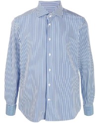 Camicia a maniche lunghe a righe verticali bianca e blu di Corneliani