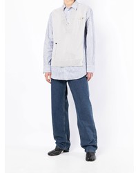 Camicia a maniche lunghe a righe verticali bianca e blu di Maison Margiela