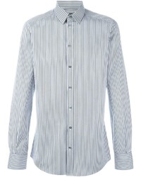 Camicia a maniche lunghe a righe verticali bianca e blu di Dolce & Gabbana