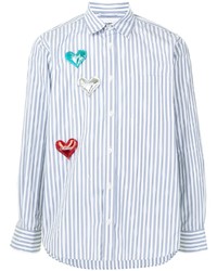 Camicia a maniche lunghe a righe verticali bianca e blu di Doublet