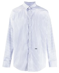 Camicia a maniche lunghe a righe verticali bianca e blu di DSQUARED2