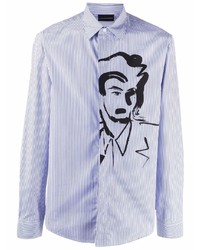 Camicia a maniche lunghe a righe verticali bianca e blu di Emporio Armani