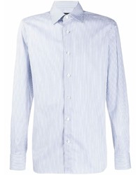 Camicia a maniche lunghe a righe verticali bianca e blu di Ermenegildo Zegna