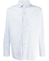 Camicia a maniche lunghe a righe verticali bianca e blu di Etro