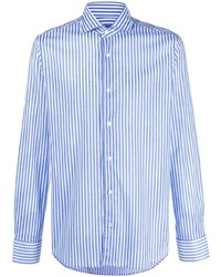 Camicia a maniche lunghe a righe verticali bianca e blu di Fedeli