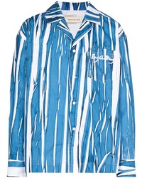 Camicia a maniche lunghe a righe verticali bianca e blu di Feng Chen Wang