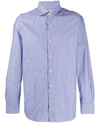 Camicia a maniche lunghe a righe verticali bianca e blu di Finamore 1925 Napoli