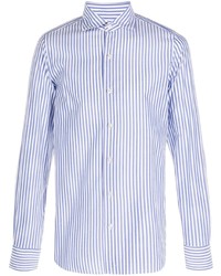 Camicia a maniche lunghe a righe verticali bianca e blu di Finamore 1925 Napoli
