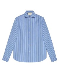 Camicia a maniche lunghe a righe verticali bianca e blu di Gucci