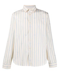 Camicia a maniche lunghe a righe verticali bianca e blu di Gucci