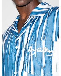 Camicia a maniche lunghe a righe verticali bianca e blu di Feng Chen Wang