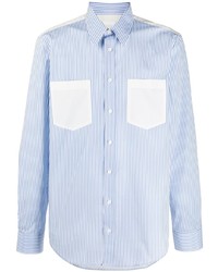 Camicia a maniche lunghe a righe verticali bianca e blu di Helmut Lang