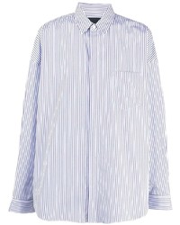 Camicia a maniche lunghe a righe verticali bianca e blu di Juun.J