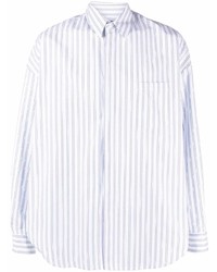Camicia a maniche lunghe a righe verticali bianca e blu di Juun.J