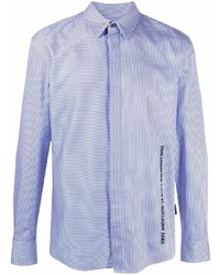 Camicia a maniche lunghe a righe verticali bianca e blu di Karl Lagerfeld