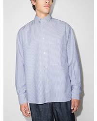 Camicia a maniche lunghe a righe verticali bianca e blu di Studio Nicholson