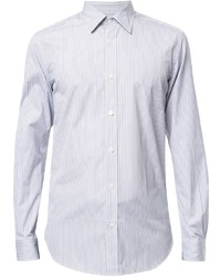 Camicia a maniche lunghe a righe verticali bianca e blu di Kent & Curwen
