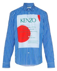 Camicia a maniche lunghe a righe verticali bianca e blu di Kenzo