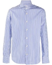 Camicia a maniche lunghe a righe verticali bianca e blu di Kiton