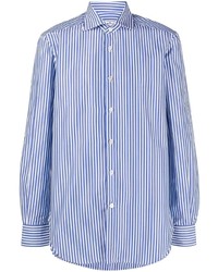 Camicia a maniche lunghe a righe verticali bianca e blu di Kiton
