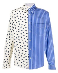 Camicia a maniche lunghe a righe verticali bianca e blu di Marni