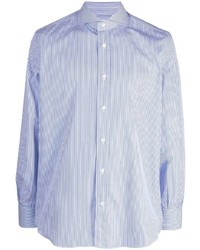 Camicia a maniche lunghe a righe verticali bianca e blu di Mazzarelli