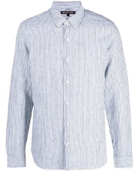 Camicia a maniche lunghe a righe verticali bianca e blu di Michael Kors