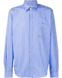 Camicia a maniche lunghe a righe verticali bianca e blu di MSGM