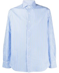 Camicia a maniche lunghe a righe verticali bianca e blu di Orian